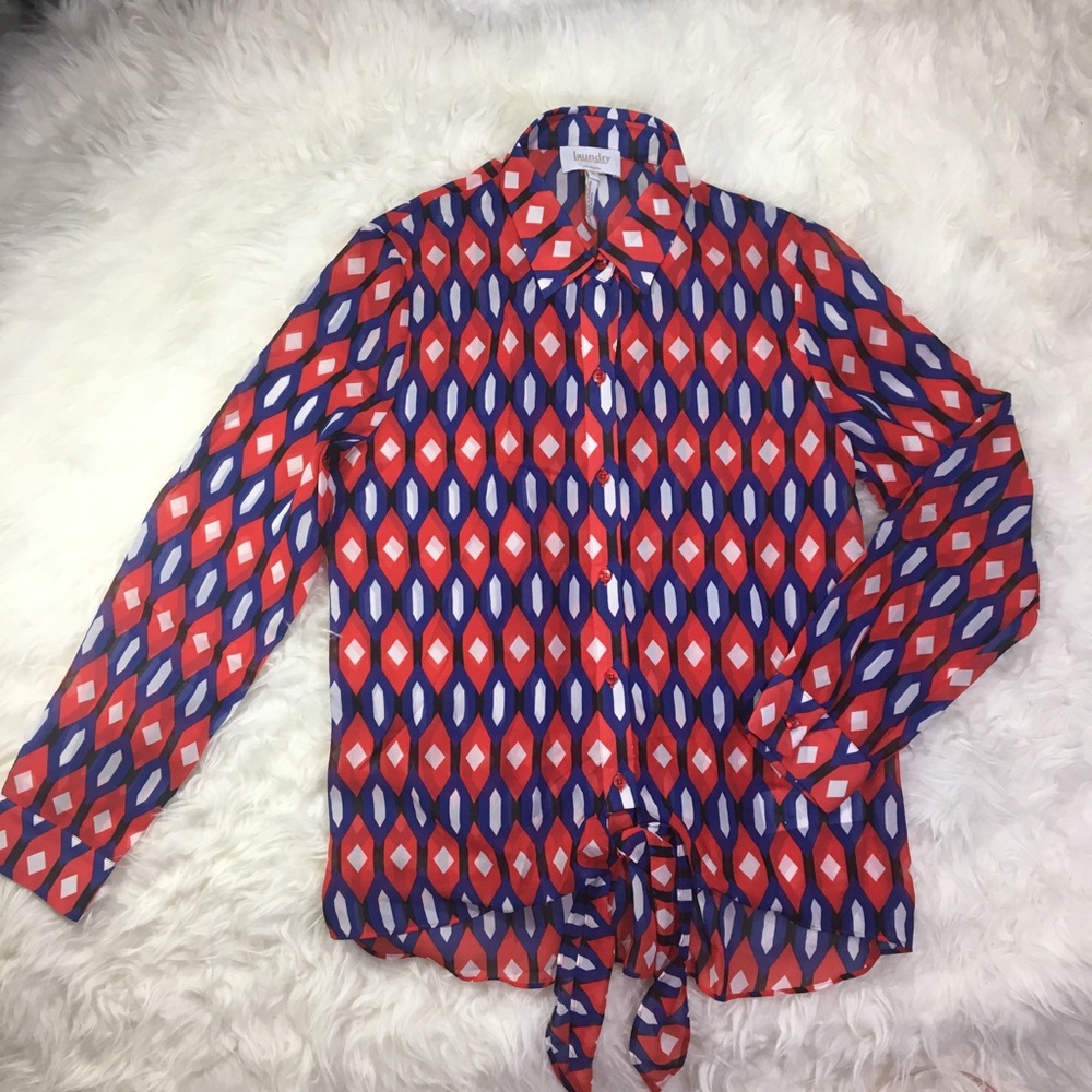 Laundry Fiery Red Button Up Long Sleeve Blouse